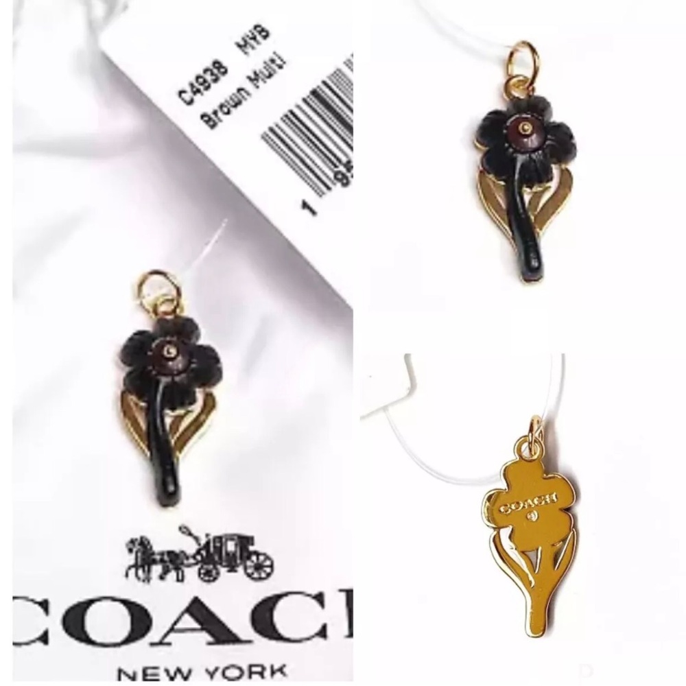NWT COACH FLOWER CHARM 12K Gold Plated Brass/Wood For Necklace/Bracelet/Earrings